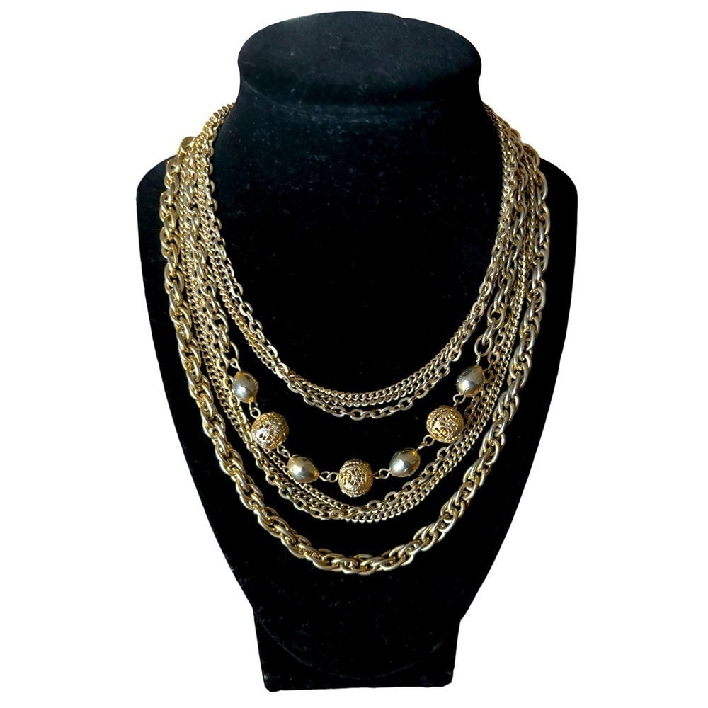 Goldtone Multi Strand Necklace 8 Individual Chains 13" Plus 4" Extender - Picture 5 of 5
